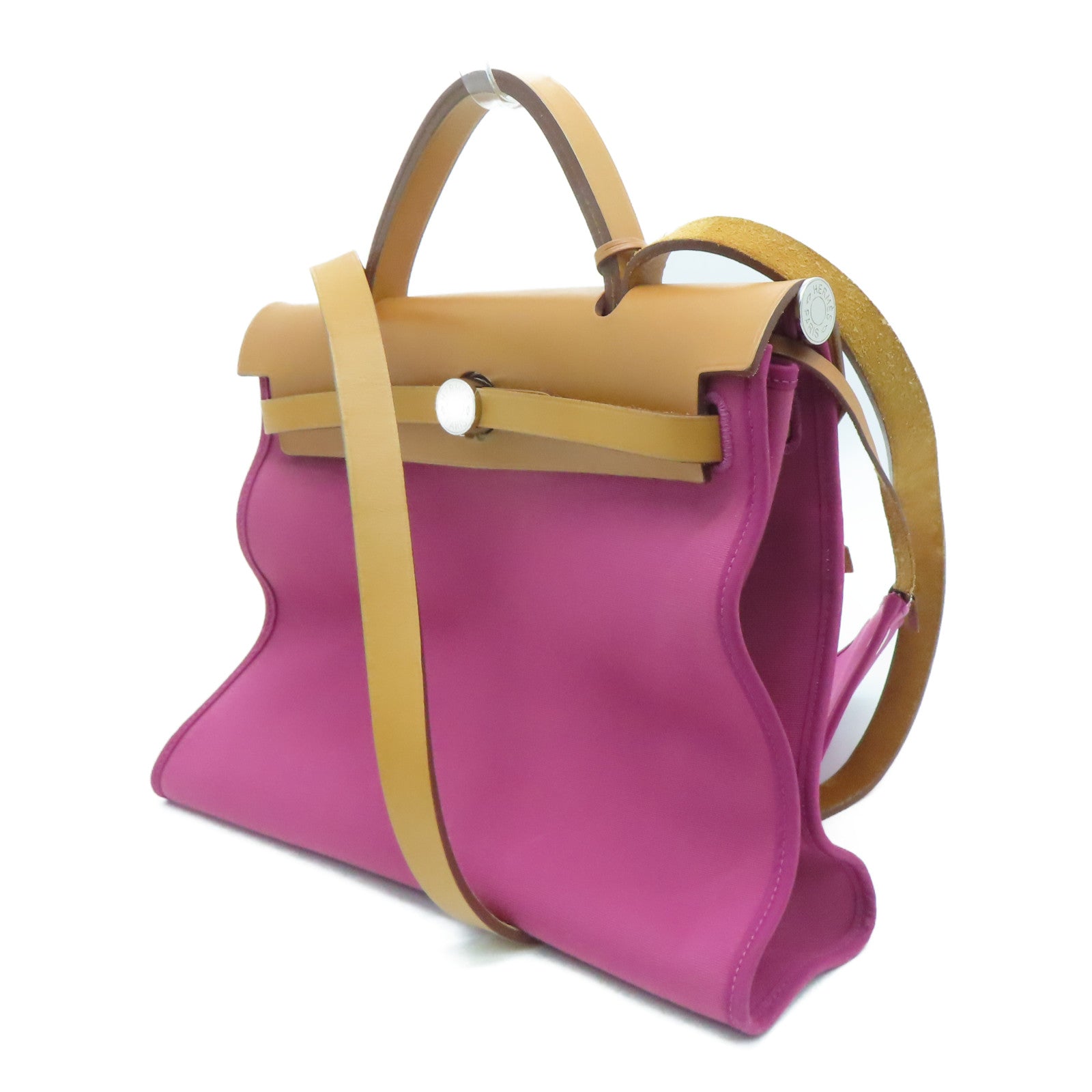 HERMES Canvas Herbag PM Silver Buckle Hand Shoulder Dual-purpose Bag Pink  Pink