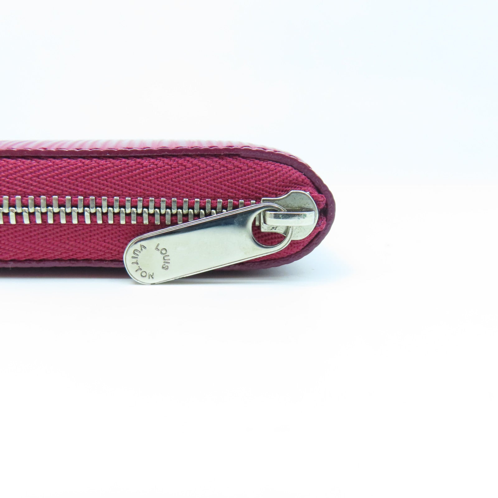 LOUIS VUITTON Epi Leather Zipper Wallet Silver Buckle Card Holder Red