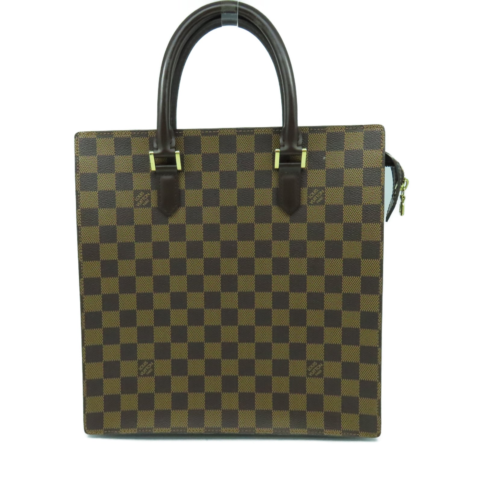 LOUIS VUITTON Damier Sac Plat PM金扣手挽袋啡色