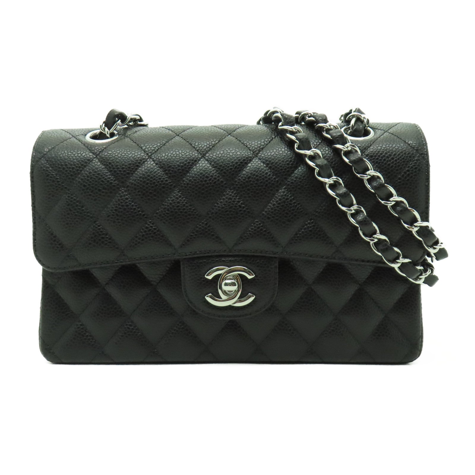 CHANEL 菱格牛皮皮革23cm Shoulder Bag銀扣肩背袋黑色