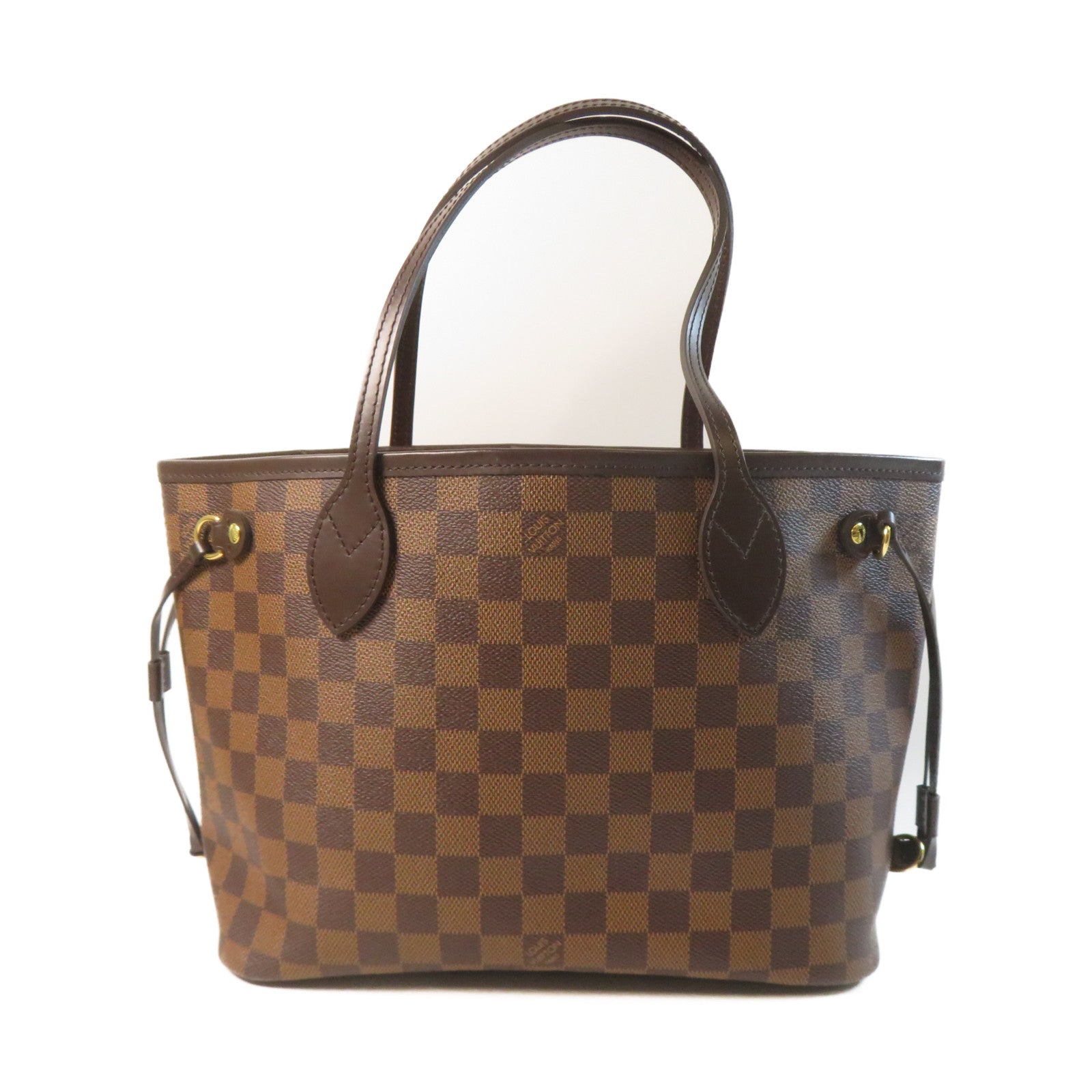 LOUIS VUITTON Damier Ebene Neverfull PM金扣手挽袋啡色