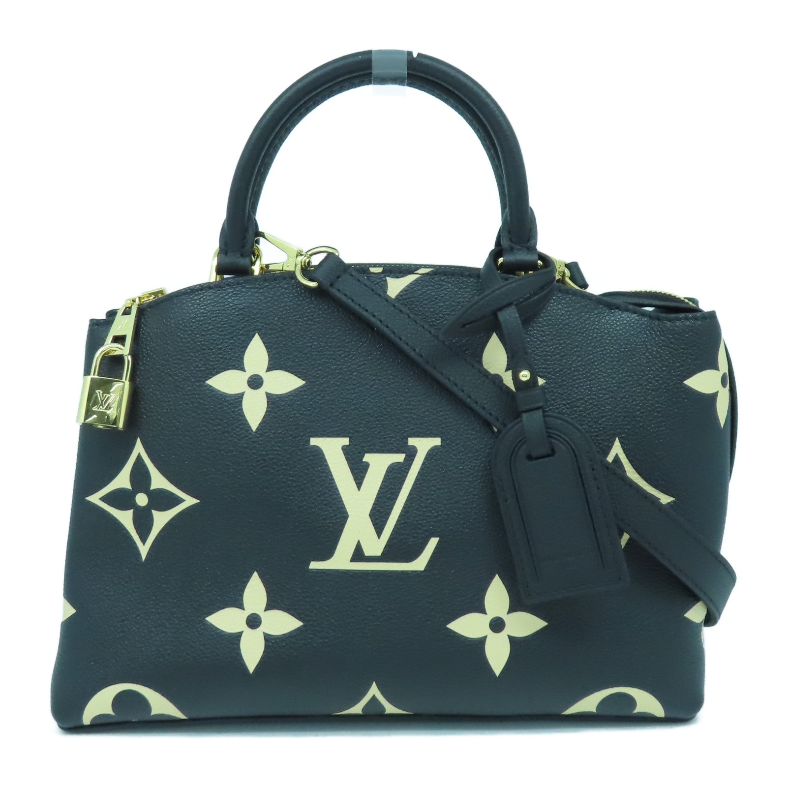 LOUIS VUITTON Monogram Empreinte Petit Palais金扣手挽肩背兩用袋黑色/米色