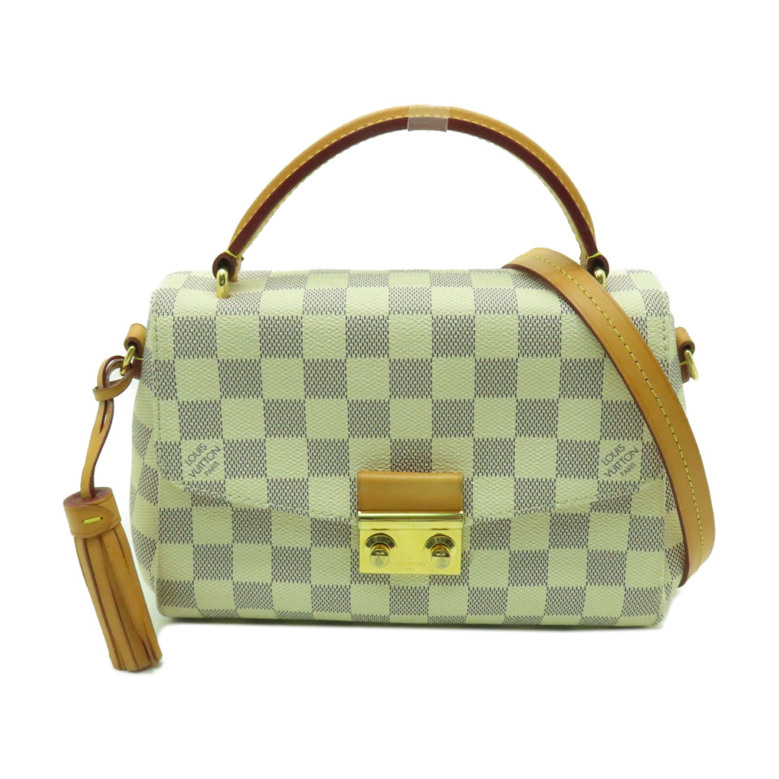 LOUIS VUITTON Damier Azur Croisette金扣手挽肩背兩用袋白色