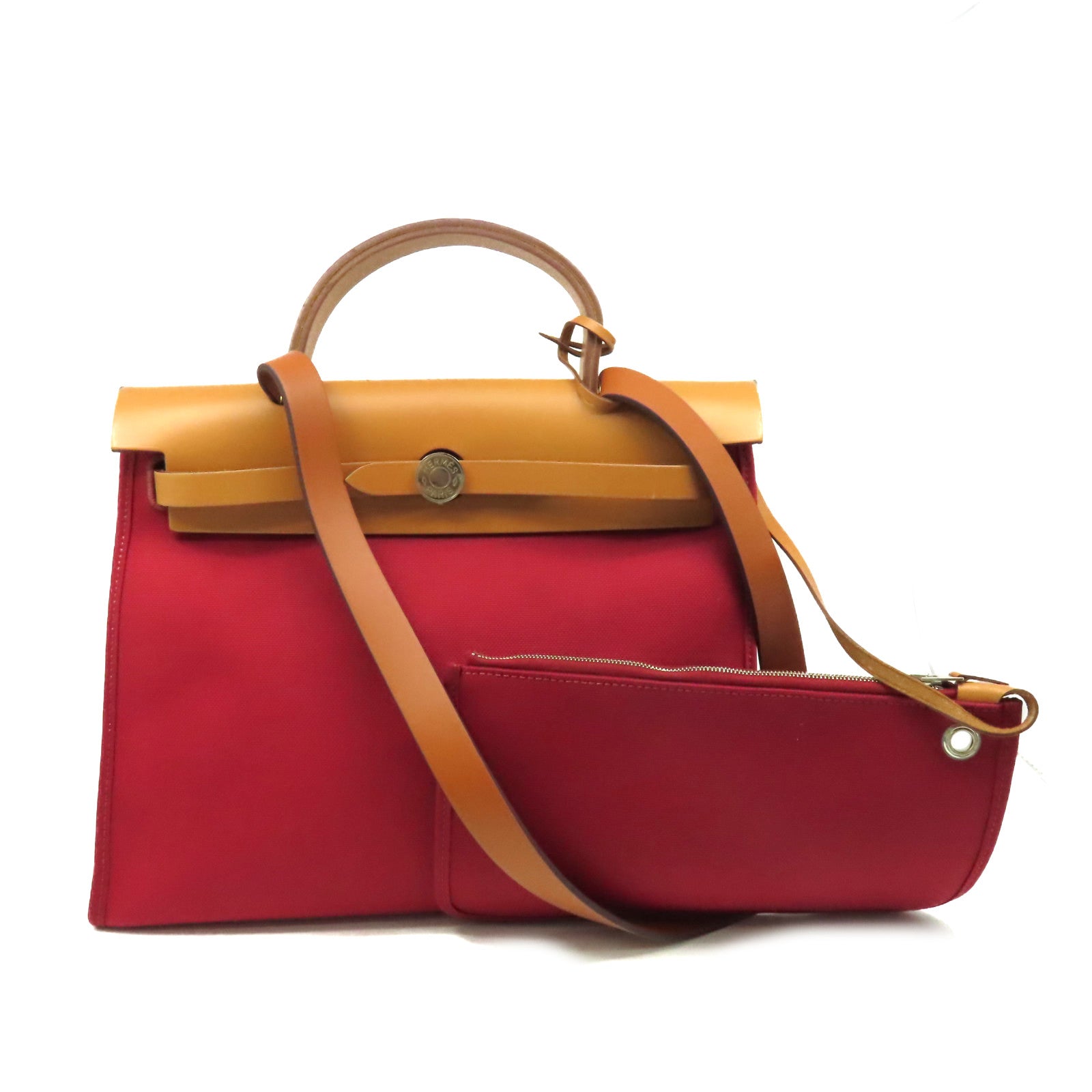 HERMES 帆布Herbag PM 2Way Shoulder Bag銀扣手挽肩背兩用袋酒紅色