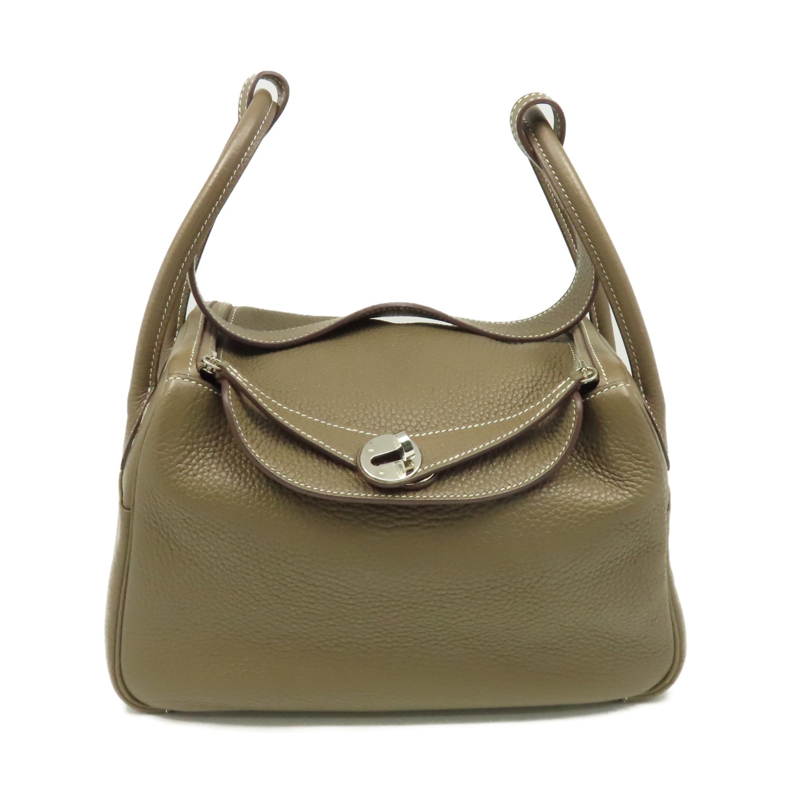 HERMES Clemence皮革Lindy 26 Shoulder Bag銀扣肩背袋Etoupe大象灰色