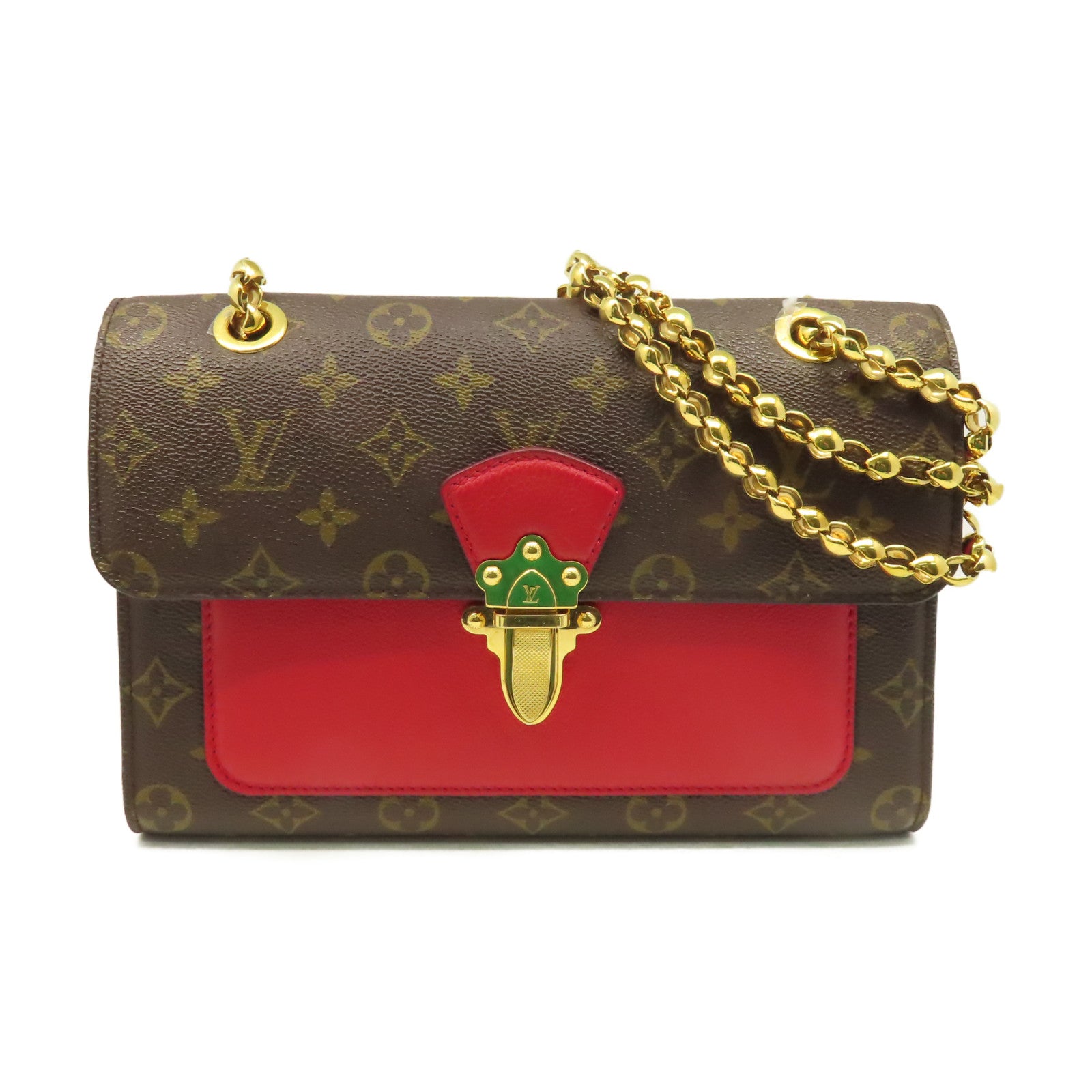 LOUIS VUITTON Monogram Victoire Chain Shoulder Bag金扣連帶肩背袋啡色/紅色