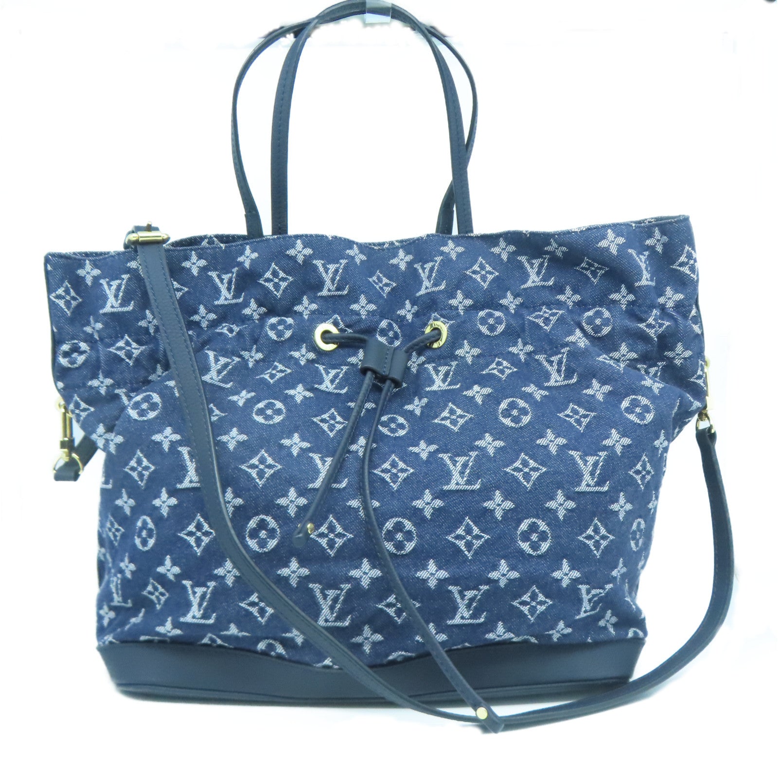 LOUIS VUITTON Monogram Denim Noefle MM金扣手挽肩背兩用袋藍色