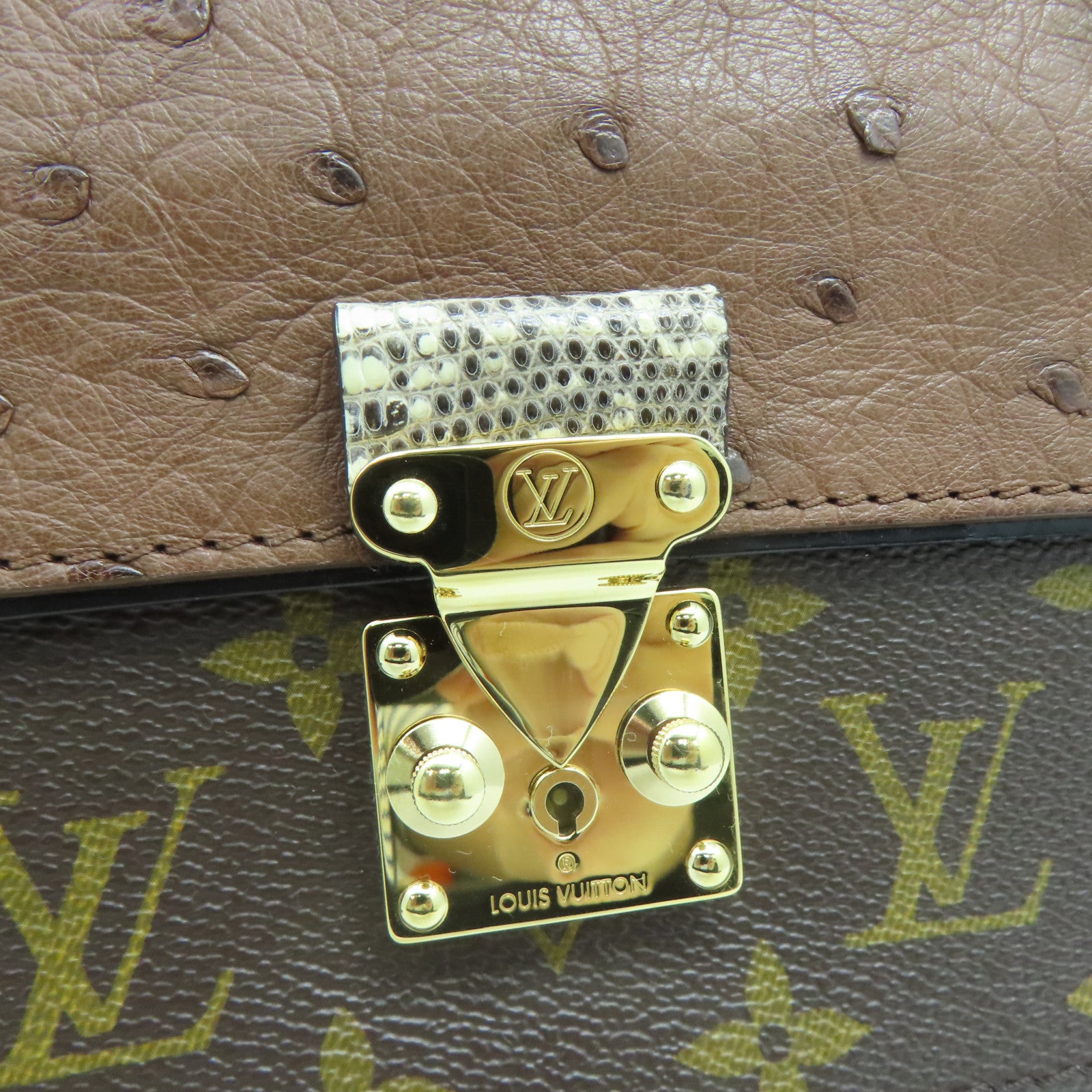 LOUIS VUITTON Ostrich Leather Monogram Majestueux Gold Buckle