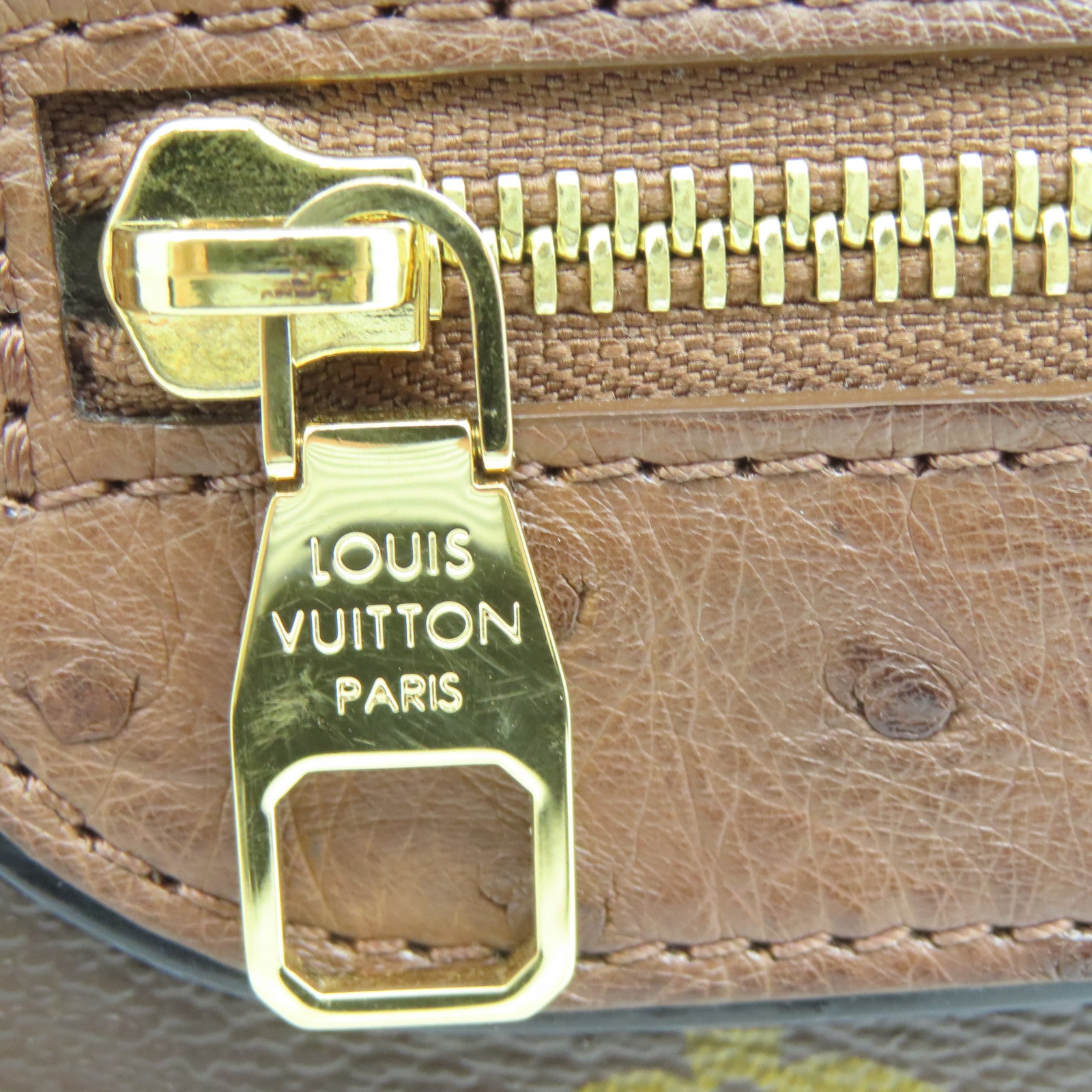LOUIS VUITTON Ostrich Leather Monogram Majestueux Gold Buckle