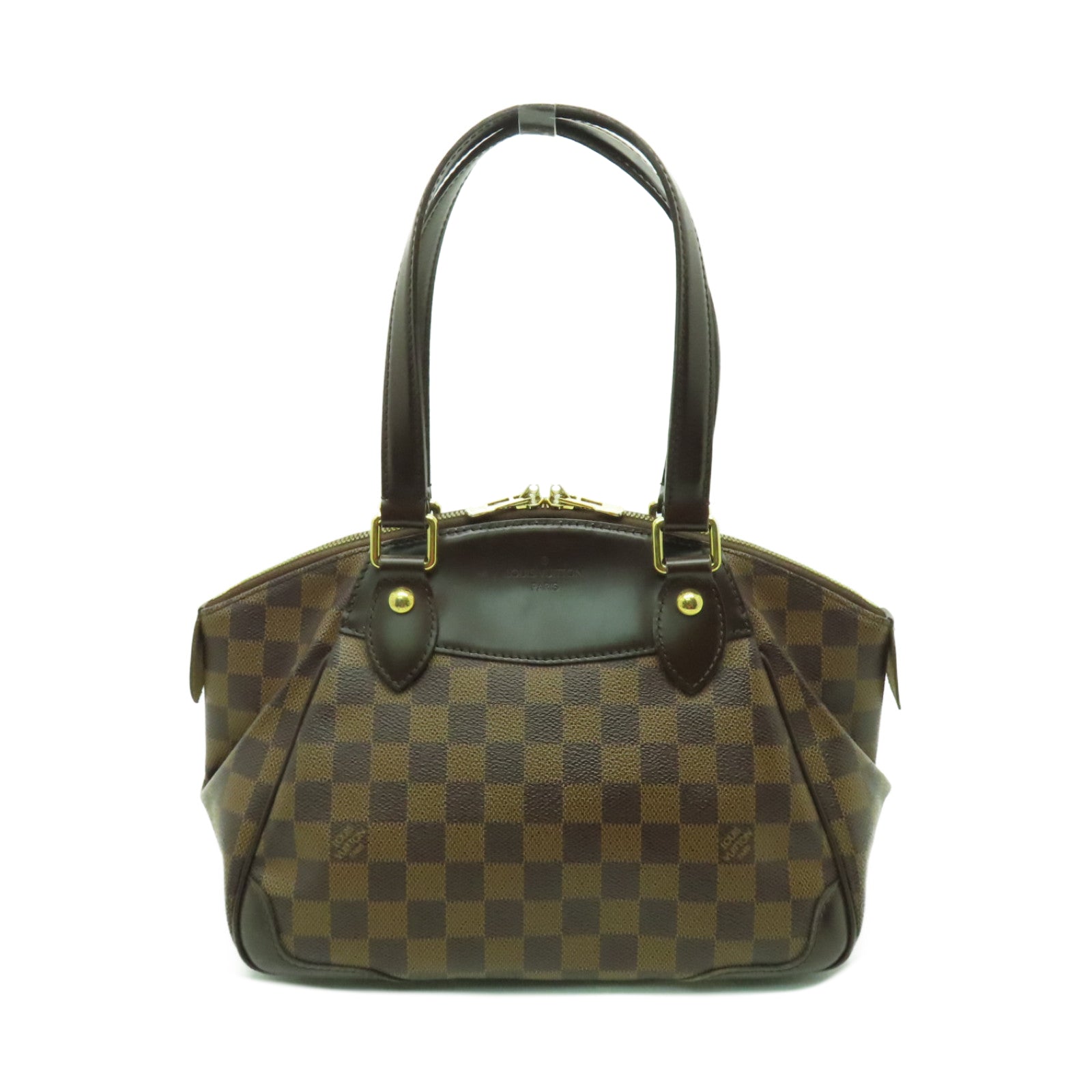 LOUIS VUITTON Damier Verona PM金扣手挽袋棕色