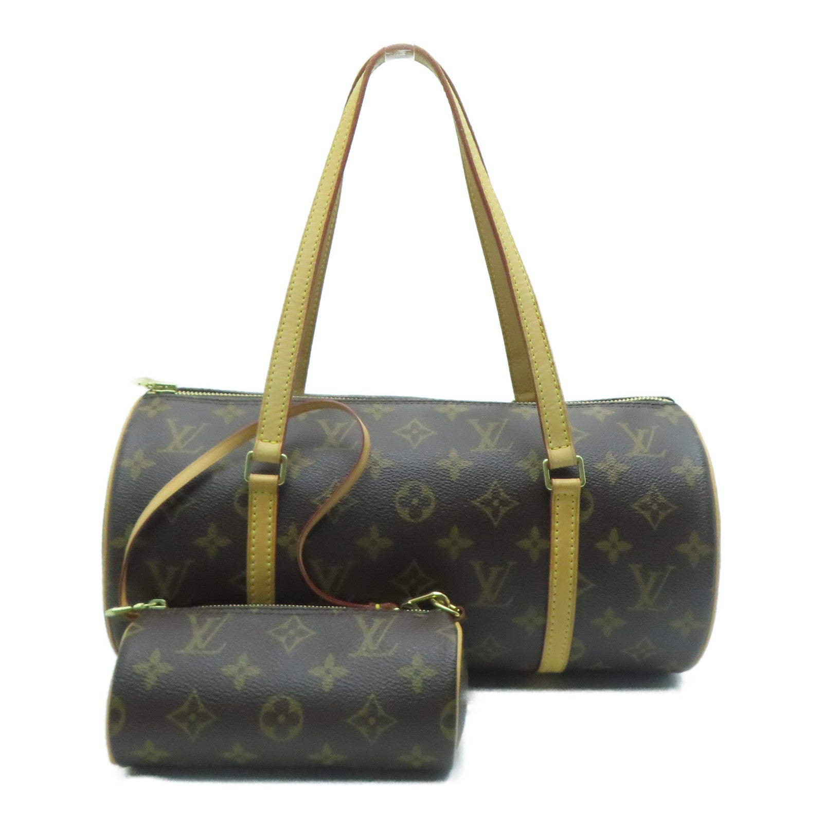 LOUIS VUITTON Monogram Papillon GM金扣肩背袋棕色