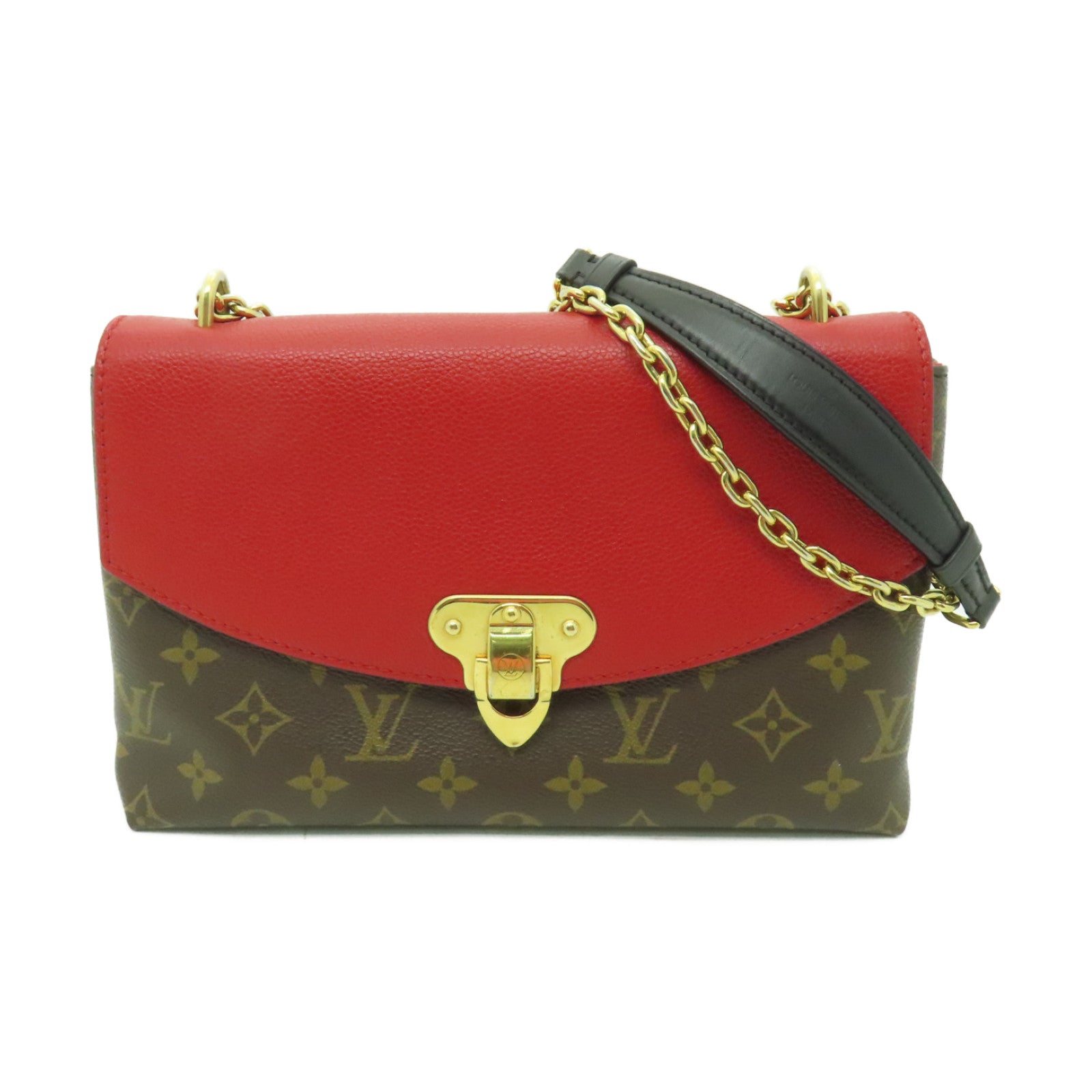 LOUIS VUITTON Monogram Saint Placide金扣鏈帶肩背袋棕色/紅色