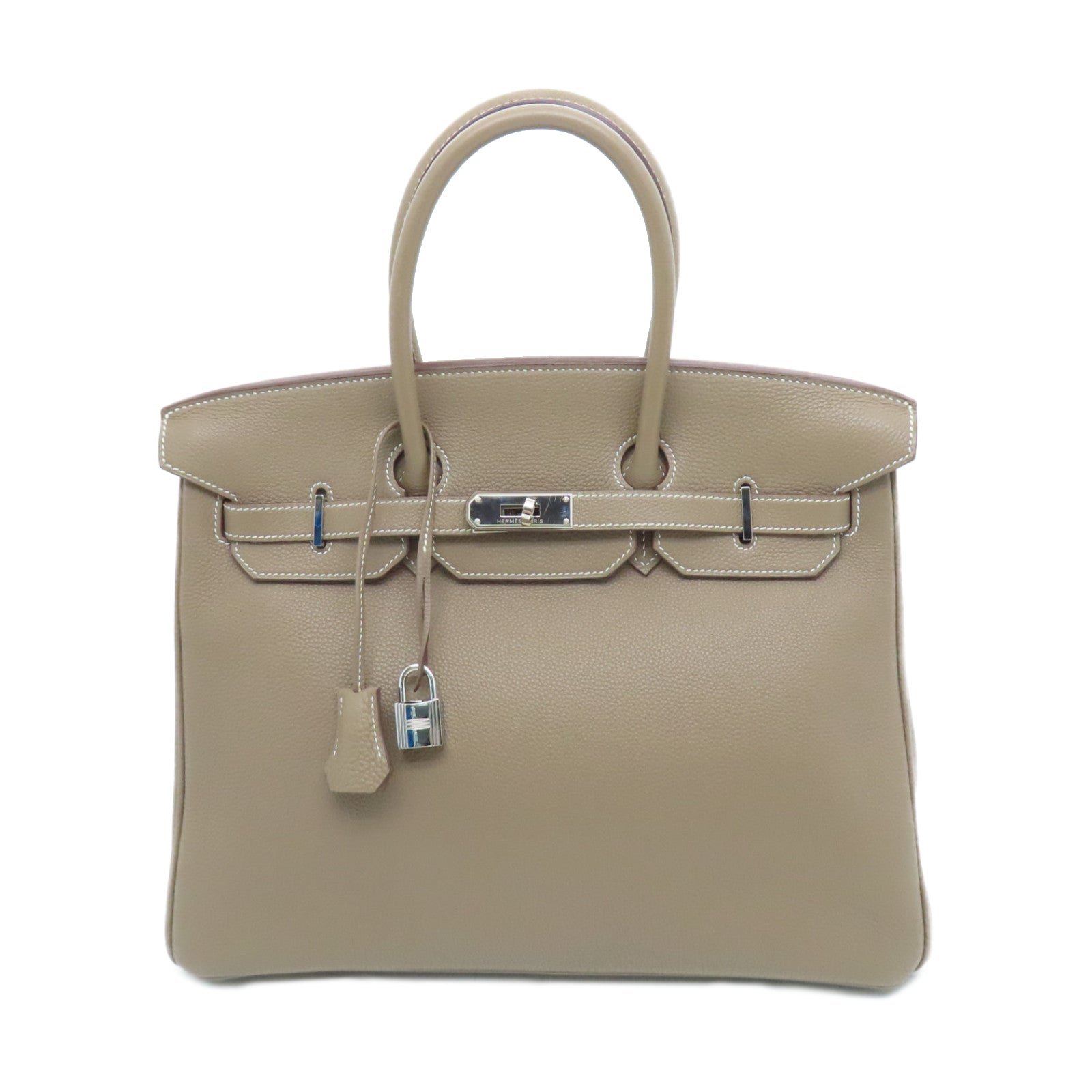 HERMES Clemence皮革Birkin 35銀扣手挽袋灰色