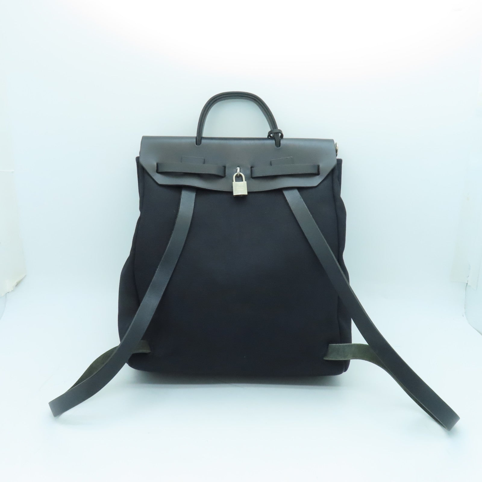 Hermes Leather Canvas HerBag Backpack Black